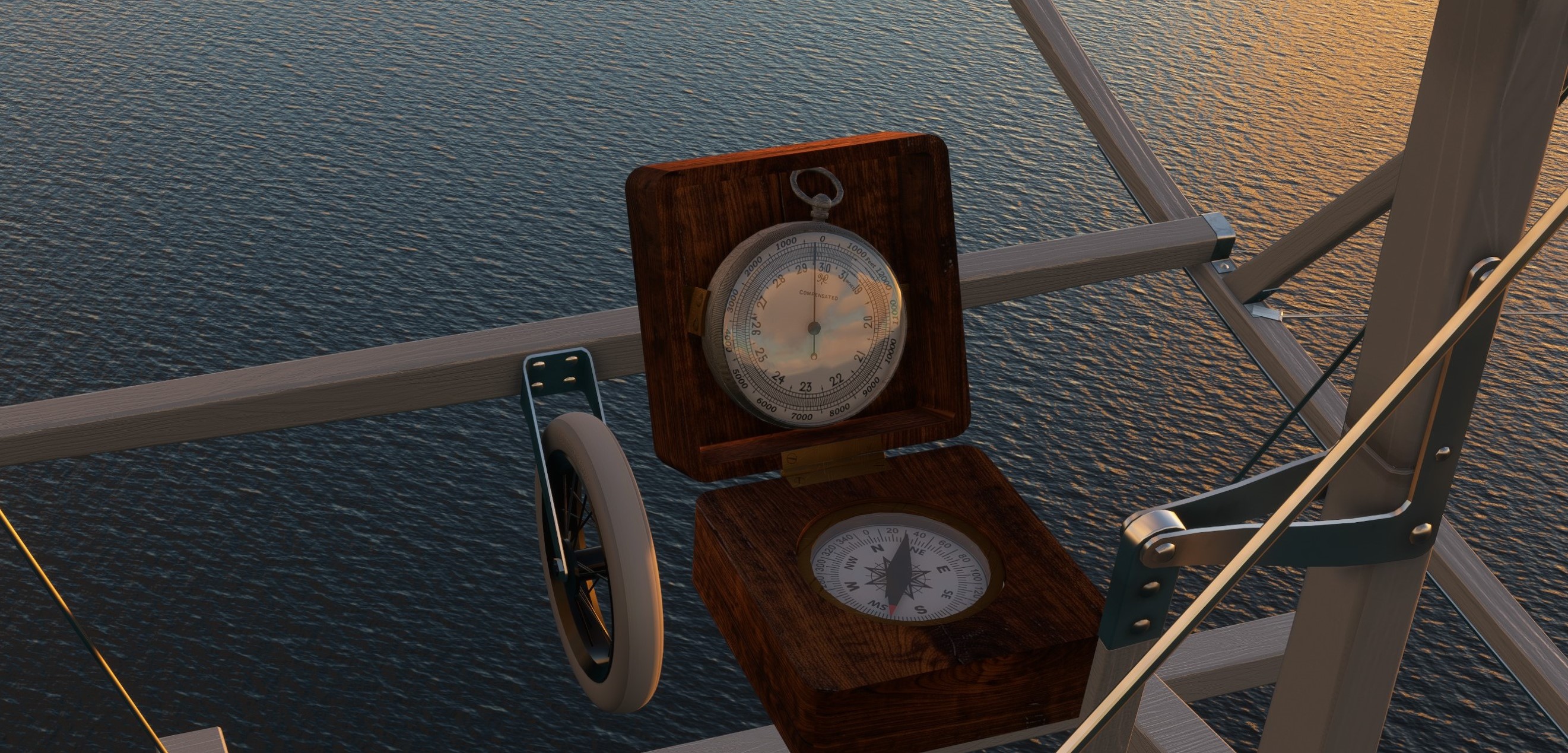 Era-Accurate Instruments including wooden compass